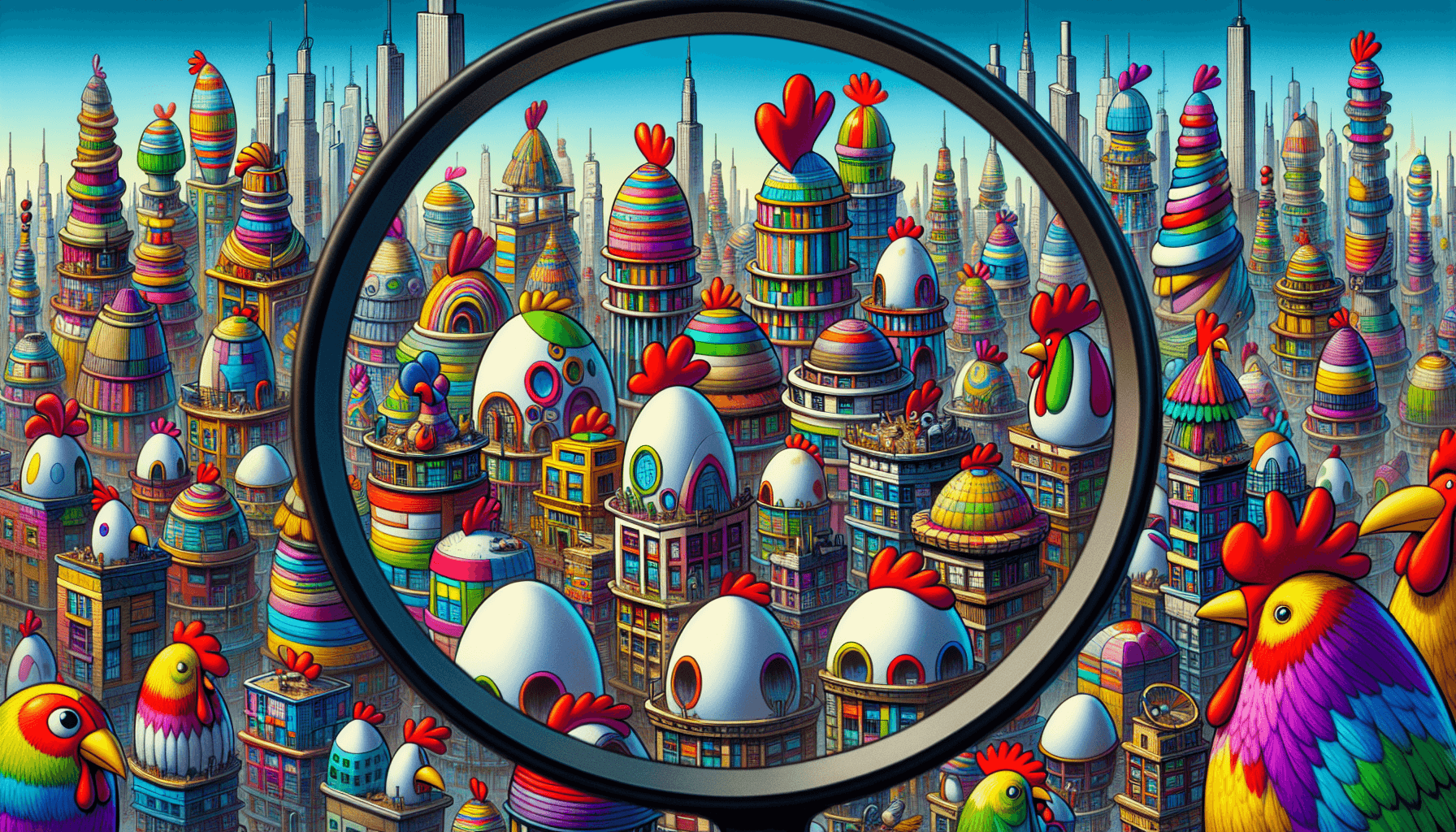 Città colorata costruita da galline
